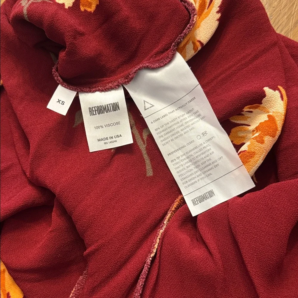 Reformation Santiago Floral Boho Dress Auburn Drape Neck Dramatic Slit Size XS - Picture 12 of 15